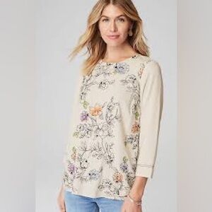 NWOT J. Jill Botanical Gardens Embroidered Top Linen Blend Lightweight Women’s L